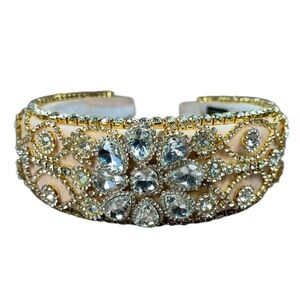 Champagne Gold Crystal Rhinestone Embellished Vintage Inspired Velvet Headband